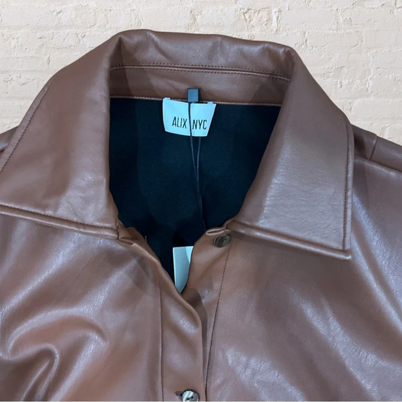 ALIX NYC Gavin Faux Leather Buttondown Top in Cinnamon Size XS Retail $245 - Picture 8 of 11